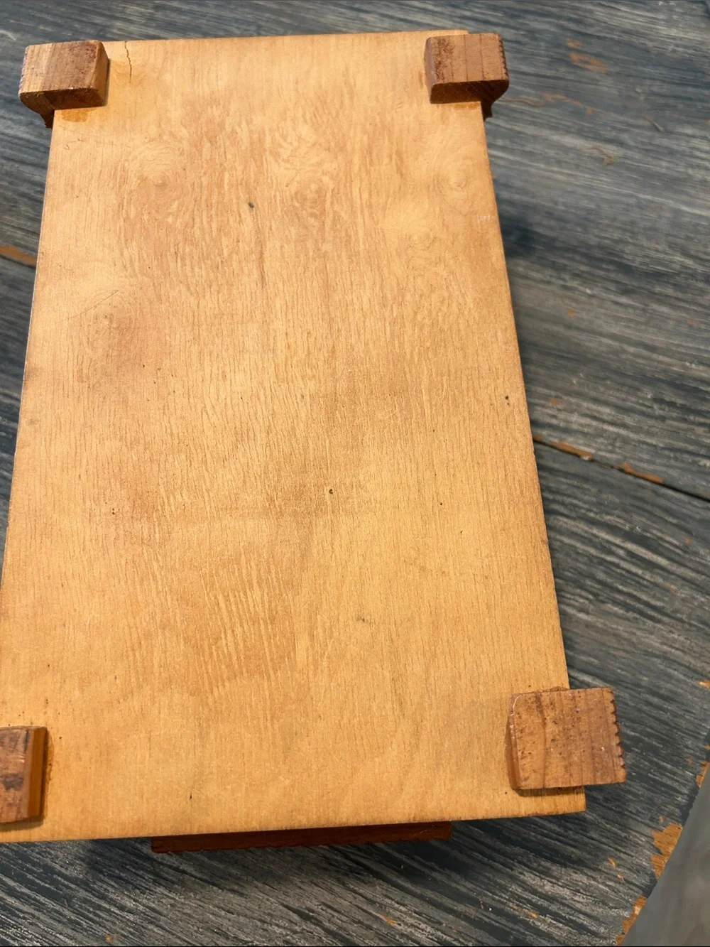 Hand-Carved Wooden Decorative Cedar Box in Warm Brown and Tan Cottage Core